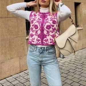Zara Floral Jacquard Knit Vest
